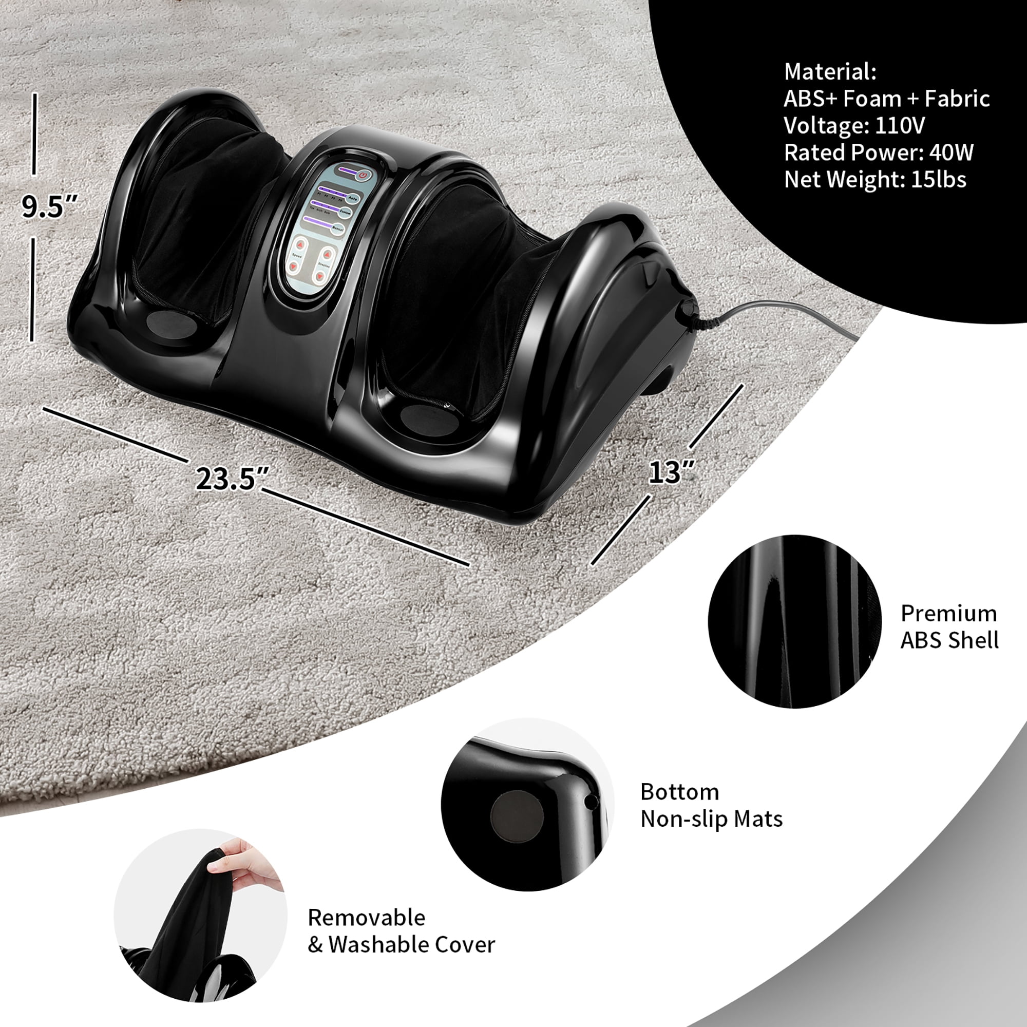 Costway Shiatsu Foot Massager Kneading and Rolling Leg Calf Ankle with Remote Black
