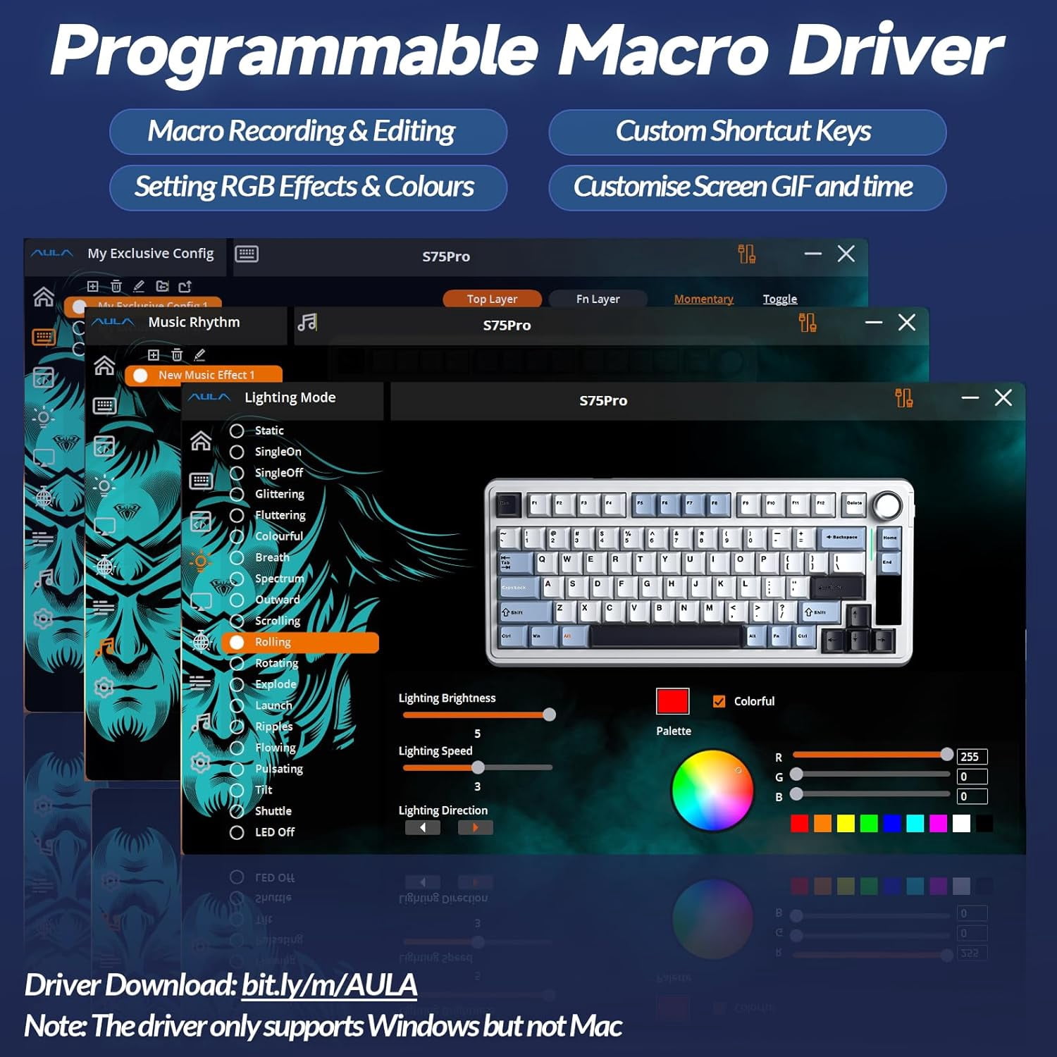 Restored AULA S75 PRO Wireless Mechanical Keyboard with Screen&Knob, Tri-Mode Hot Swappable Gaming Keyboard 75%, Pre-lubed Switches, RGB Backlit, Side Printed PBT Keycaps, Computer Keyboards