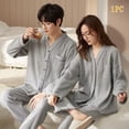 thumbnail image 6 of Spring and Autumn Long-sleeved Korean Cardigan Cotton Sleepwear Two-piece Set Casual V-neck Couples Pajamas Women Pajama Man, 6 of 7