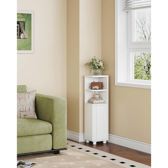 Corner Cabinet, Small Bathroom Corner Cabinet with Doors, Narrow Storage Cabinets with Adjustable Shelves, Bathroom Organizers and Storage for Small Space, White