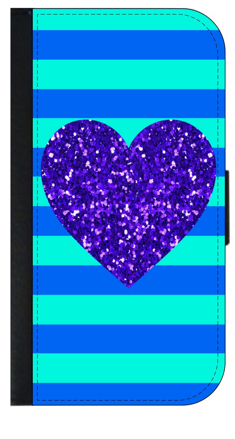 Purple Faux Glitter Heart on Stripes - Galaxy s10p Case - Galaxy s10 Plus Case - Galaxy s10 Plus Wallet Case - s10 Plus Case Wallet - Galaxy s10 Plus Case Wallet - s10 Plus Case Flip Cover - image 1 of 3