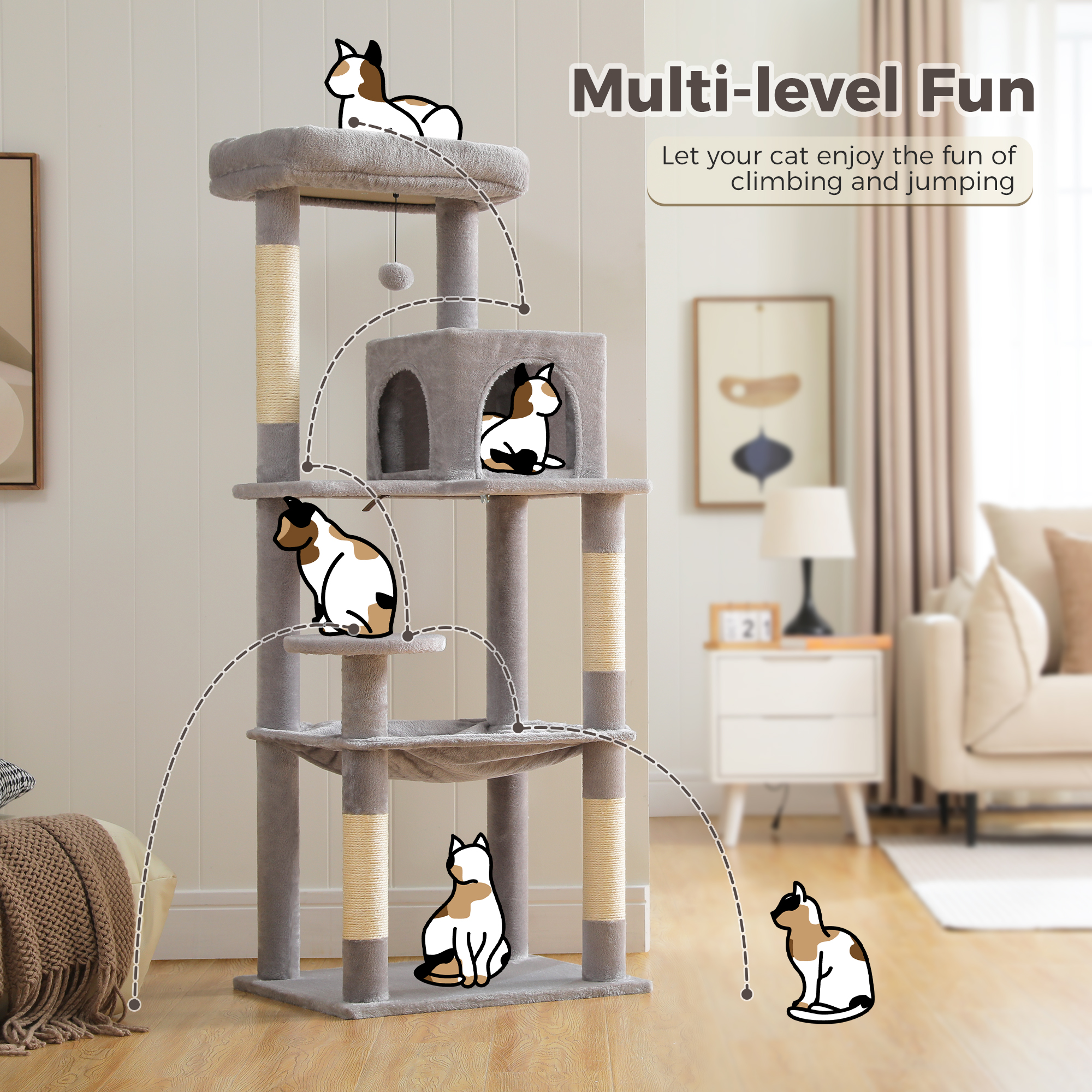 Pawz Road 56" Multi-Level Cat Tree Tower for Large Cats photo 6
