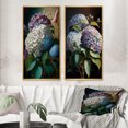 thumbnail image 1 of Designart "Purple Retro Hydrangea Blossoming I" Floral Framed Wall Art Set Of 2 - Traditional Purple Gallery Wall Frame Set For Home Decor, 1 of 6