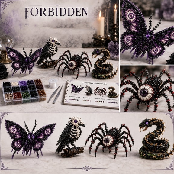 3D Beaded Dragon Craft Kit, Fantasy Animal Beading Set with Butterflies & Spiders, Intricate DIY Assembly for Home Decor, Teens & Adults, Screen-Free Creative Activity