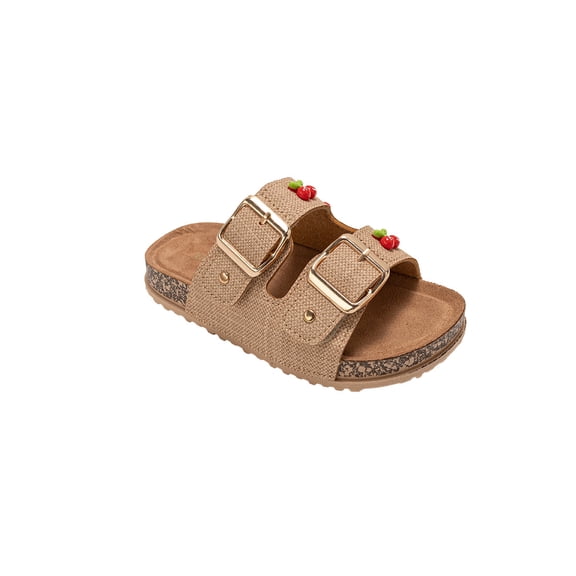 bebe Girl's Sandals – Adjustable Footbed Sandals with Cherry Charm, Flower Charm & Multi Charm Buckle Slides for Girls