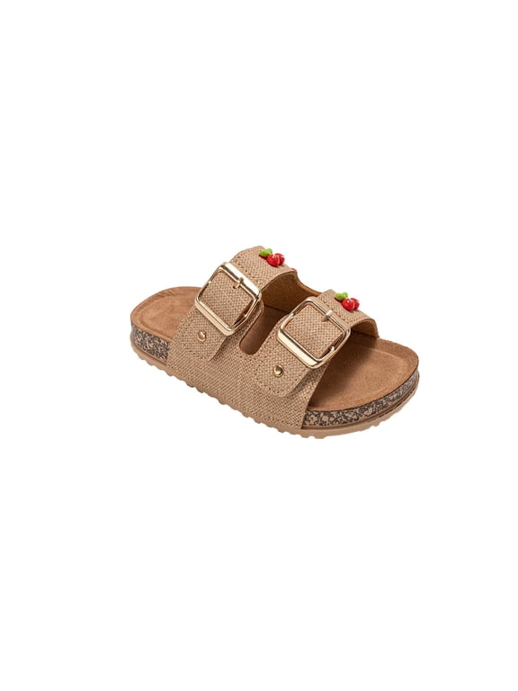 Girl's Sandals Adjustable Footbed Sandals with Cherry Charm, Flower Charm & Multi Charm Buckle Slides for Girls