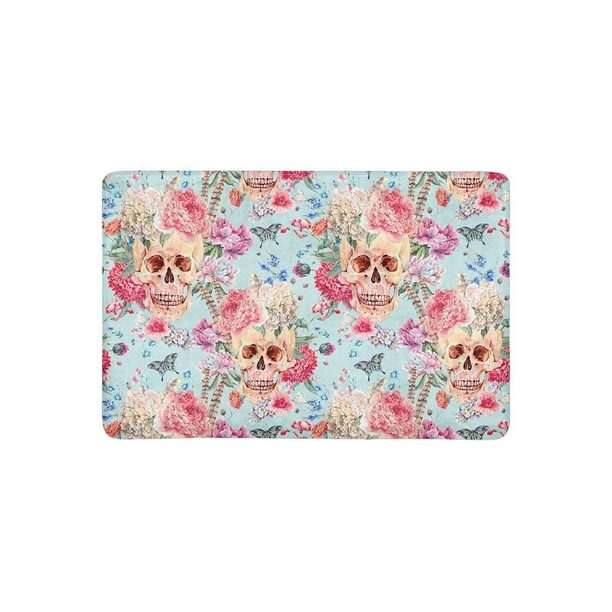 Mkhert Watercolor Boho Skull And Pink Peony Wildflowers Butterfly Doormat Rug Home Decor Floor Mat Bath Mat 23 6x15 7 Inch Walmart Com Walmart Com