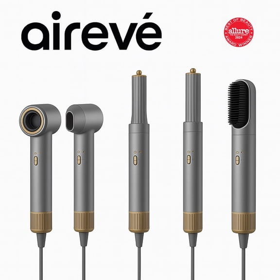 Airevé Hair Care- 5 in 1 Hair Air Styler - Rotating Hair Dryer Brush 110000 RPM for Fast Drying & Hot-Air Automatic Wrap Curlers for Curling, Frizz-Free Blow Dryer Brush for Straightening Volumizing