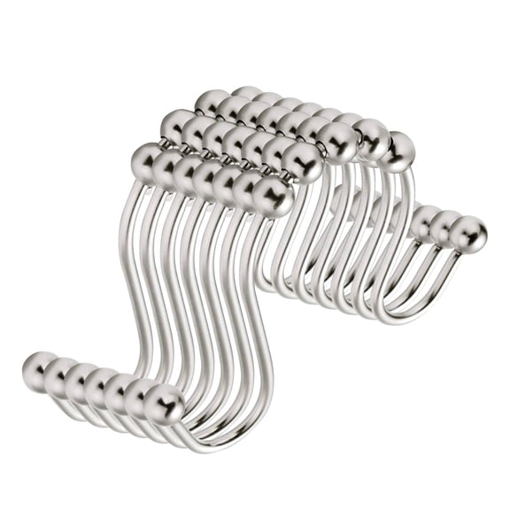 Axidou Stainless Steel Shower Curtain Hooks Rings, Double Gliding Metal Roller Design, Set of 12, Silver