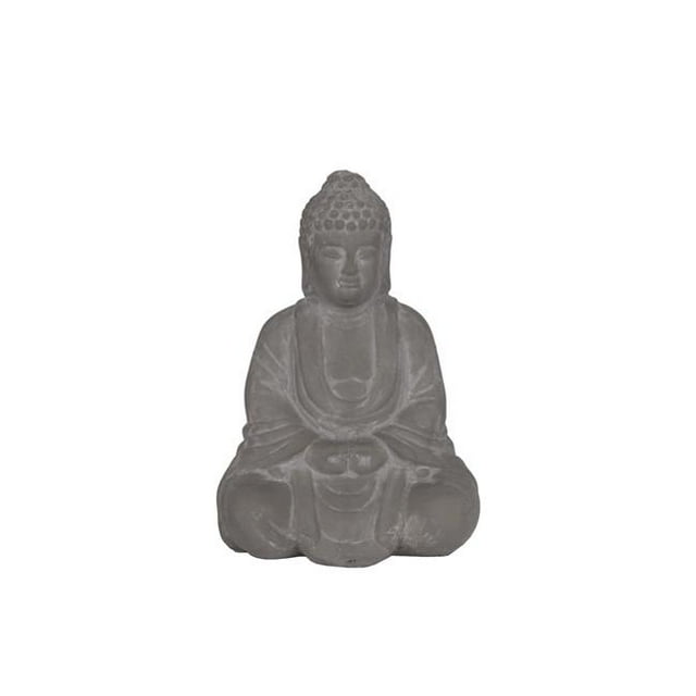 Urban Trends Collection 28343 Ceramic Meditating Figurine with Rounded Ushnisha Holding Bowl, Washed Concrete & Gray