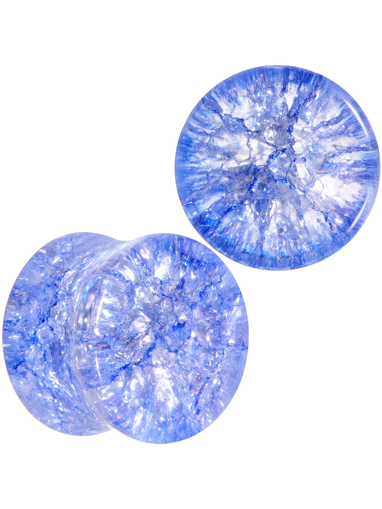 Body Candy 1/2" 2Pc Blue Glass Shattered Pattern Saddle Plug Double