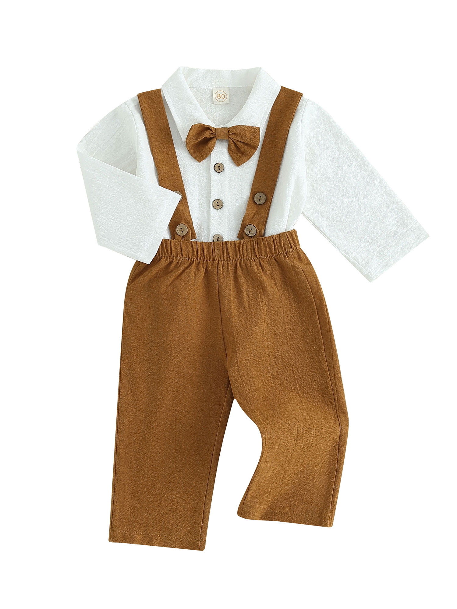Qtinghua Toddler Baby Boys Gentleman Outfits Long Sleeve Buttondown Bow Tie Shirt with