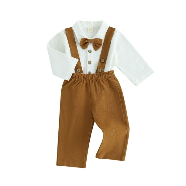 Qtinghua Toddler Baby Boys Gentleman Outfits Long Sleeve Buttondown