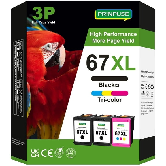 67XL Ink Cartridges Work Compatible for HP 67 ink cartridge  for HP Ink 67 Black and Tri-Color  Printer Ink 3-Pack