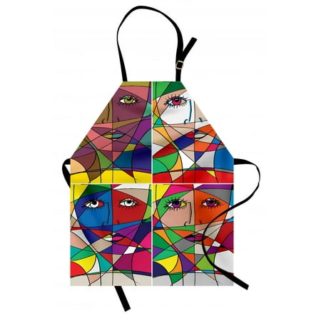 Abstract Apron Abstract Woman Face Illustration Behind Stained Glass Styled Human Facial Feature, Unisex Kitchen Bib Apron with Adjustable Neck for Cooking Baking Gardening, Multicolor, by Ambesonne