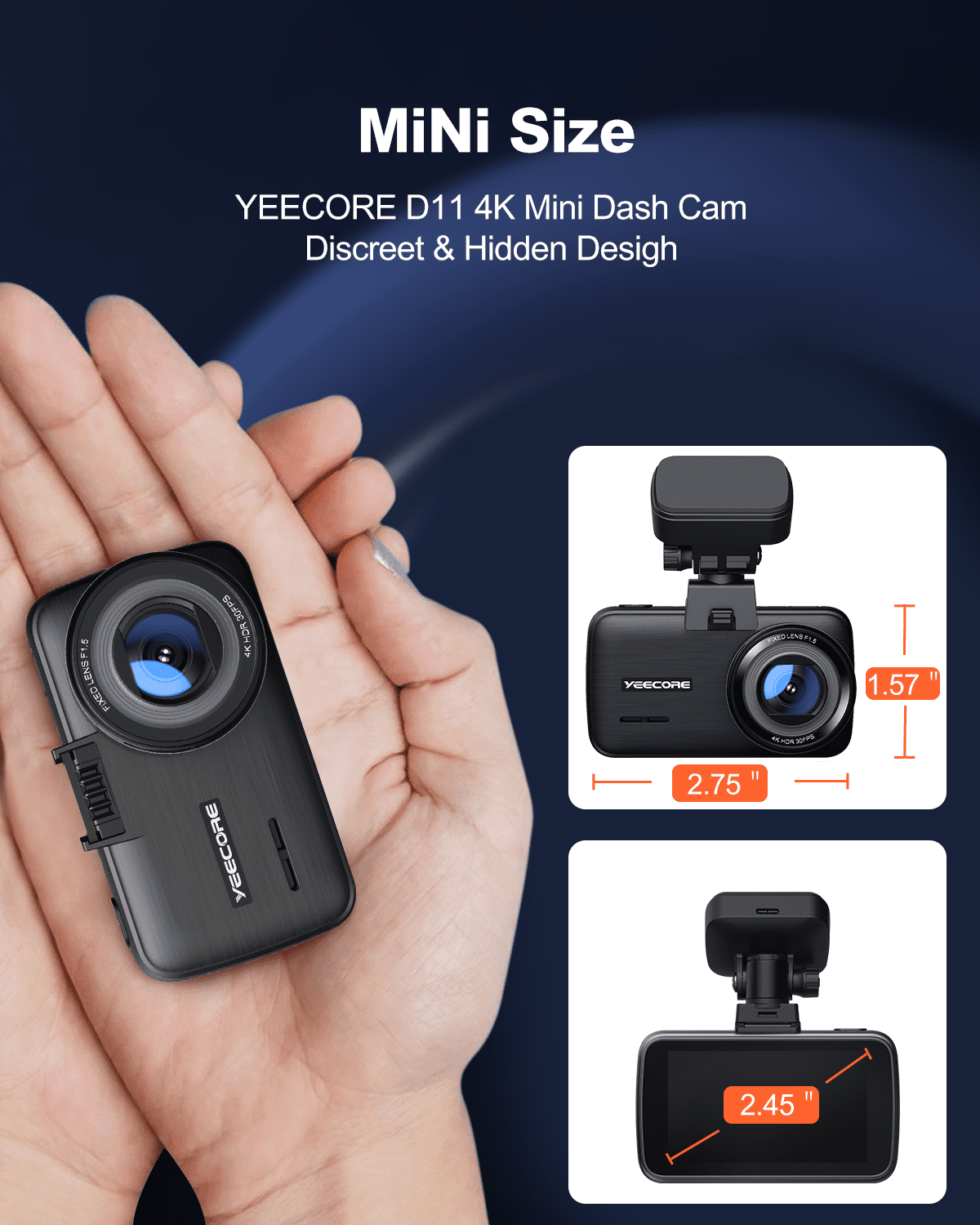 Yeecore 4K Dual Dash Cam 5G WiFi GPS, Real 4K+HDR 1080P Dash Cam Front