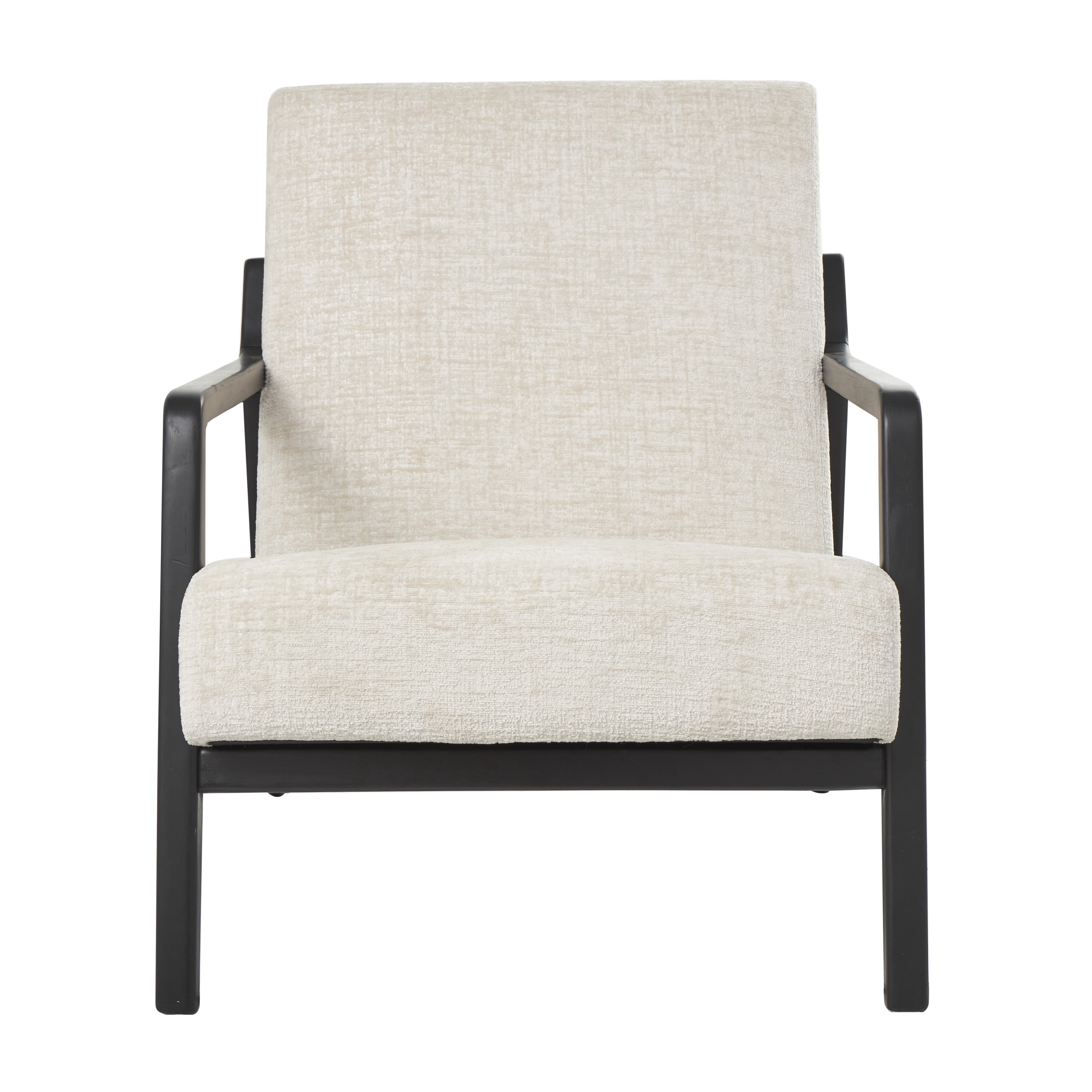 DecMode Polyester Mid Century Modern Boucle Lounge Chair with Black Wood Frame, Cream