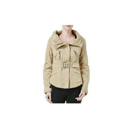 G.E.T. Women's Cozy Winter Belted Long Sleeve Anorak Jacket Button and Zip Closure Activewear Outerwear Khaki