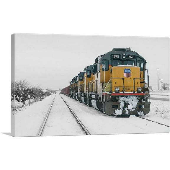 ARTCANVAS Vintage Yellow Industrial Train Canvas Art Print - Size: 26" x 18" (0.75" Deep)