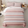thumbnail image 2 of Castle Fairy Bohemian Horizontal Stripe Quilt King 3 Pieces,Hippie Line King Coverlet Set,Pink Taupe White,1 Bedspread and 2 Pillowcases, 2 of 7