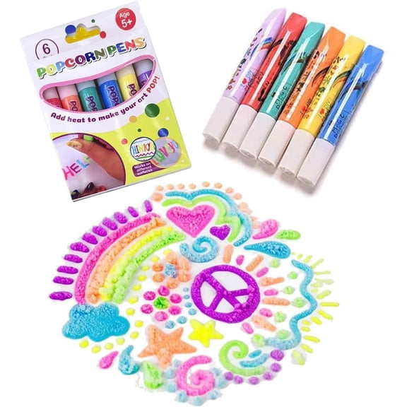 Bubble Puffy Pens 3D Art Kit, Create Raised 3D Puffy With Bubble Pens, Includes 6 Vibrant Colors, Dries With Fun Texture, Great For Crafts School Projects(RL)