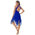 thumbnail image 2 of JanJean Women Sequin Lyrical Dance Dress Halter Backless Leotard Asymmetrical Hem Flowy Mesh Skirt Royal_Blue L, 2 of 7