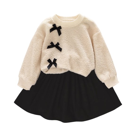 Mnyotv Spring Fall Clothes for Girls Long Sleeve Bow Tops and Skirts 2Pcs Sets Back to School Outfits Size 4Y