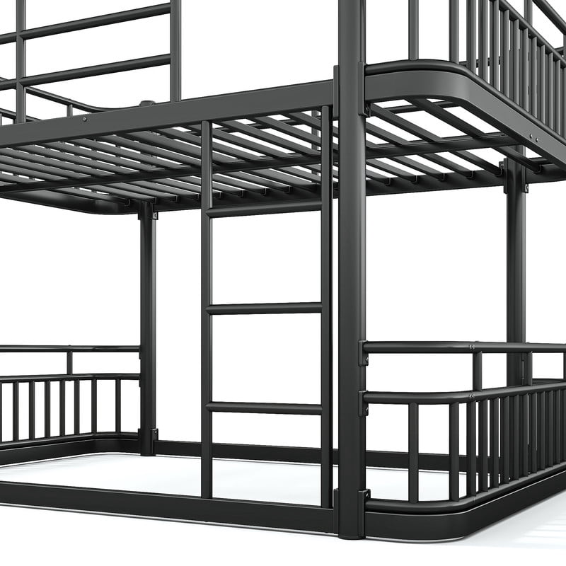 Full over Full Bunk Bed with Built-in Ladder & Safe Guardrails, Curved-Edge Sleek Metal Bed Frame with No Slat Floor Bed