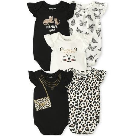 The Children's Place Baby Girl Ruffle & Toddler Girl Short Sleeve Knit 5-Pack Bodysuits, Sizes Newborn-24 Months