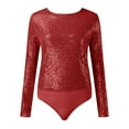 thumbnail image 4 of HXWCHs Elegant Sparkly Slim Fit Long Sleeve Jumpsuit Bodysuit Solid Color Evening Party Wear for Women Red XXL, 4 of 6