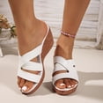 thumbnail image 2 of Rokment Cork Footbed Wedges Slip on Dressy Sandals for Women Ladies Fashion Casual Leather Open Toe Platform Chunky Heeled Beach Summer Dress Slides Shoes White Size 9.5, 2 of 7