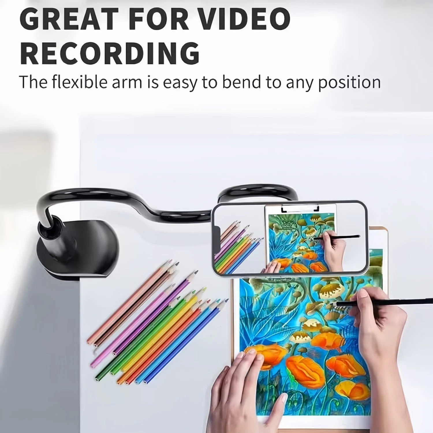 Magnetic Phone Holder For Bed Laying Down Bedside Gooseneck Stand Flexible Mount