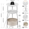 thumbnail image 3 of Round Side Table, 3-Tier End Table with Power Outlets, Small Table with Storage Basket, Coffee Table Sofa Side Table for Small Spaces, Nightstand for Living Room Bedroom 11.81in Matte White, 3 of 17