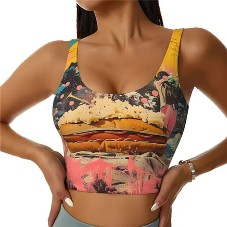Jgfou Psychedelic Band Hotdog Art Print Womens Sports Bra - Padded Workout Sports Bras Crop Tank Top
