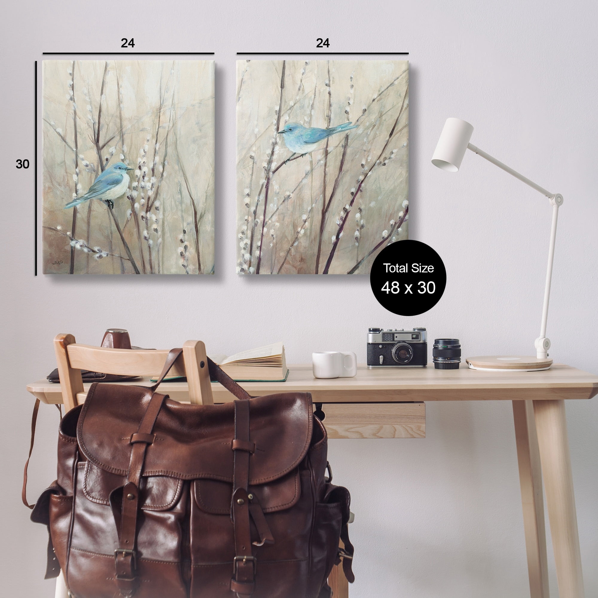 Stupell Industries Peaceful Perched Blue Birds Animal Nature Painting Canvas Wall Art Design by Julia Purinton, 2 Piece, 24" x 30"