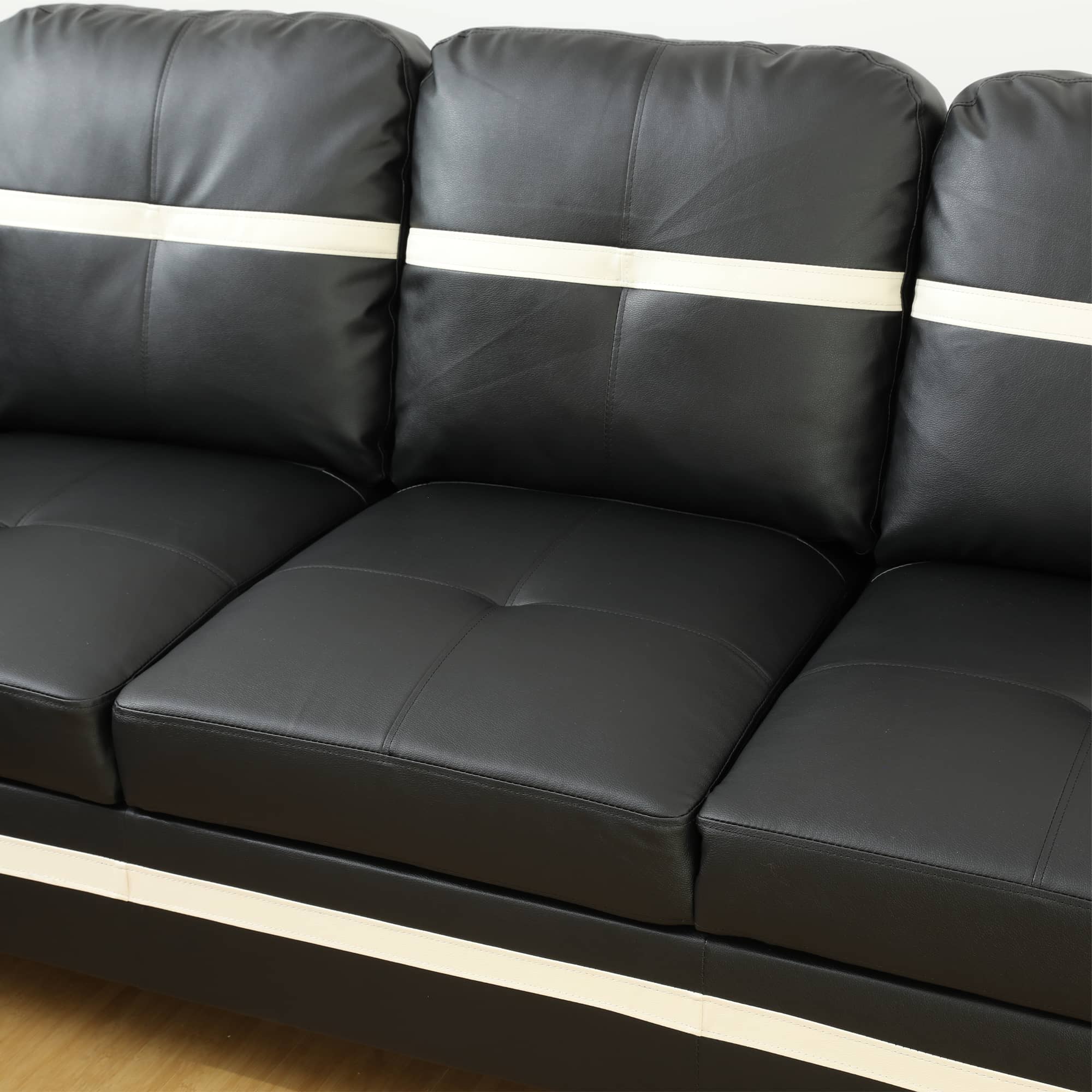 MAYEERTY L-Shaped Sectional Sofa with Storage Ottoman, Semi PU Synthetic Leather Couch Set for Living Room,Black and White