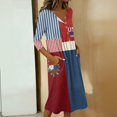 thumbnail image 5 of Summer Dresses for Women 3/4 Sleeve V-Neck Button Down Patriotic American Flag A-Line Midi 4th of July Travel Cruise Outfits with Pockets, 5 of 7