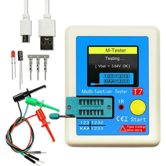 Digital Transistor Tester - Auto-Range LCR Meter, Capacitance/Inductance/Resistance/Diodes, Portable w/ Rechargeable Battery