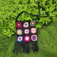 thumbnail image 6 of Women Crochet Shoulder Bag, Boho Casual Handbag, Ethnic Style Woven Handmade Hollow Out Knitting Bag, Tassel Purse Black, 6 of 7