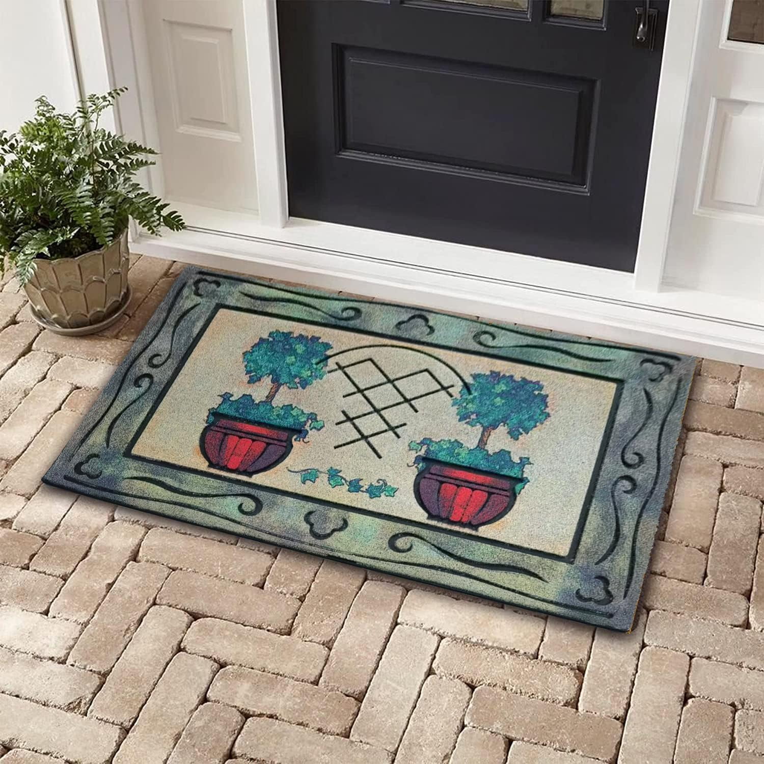 Door Mat, Welcome Mat 18x 30 Inch Front Door Mat Outdoors for Home Entrance Outdoors Mat for Outside Entry Way Doormat Entry Rugs, Heavy Duty Non Slip Rubber Back Low Profile, Pot Plant