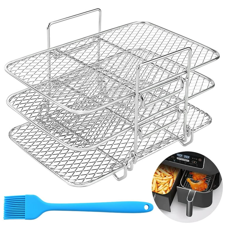 3Pcs Stackable Air Fryer Rack Compatible with Ninja Dual Air Fryer,  Rectangle Stainless Steel Dehydrator Rack Compatible with Ninja Dual Air  Fryer