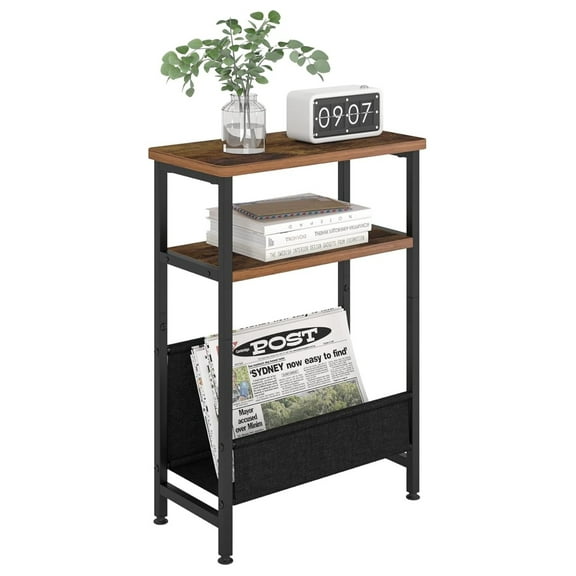 Slim End Table with Storage, Small Side Table for Narrow Small Spaces, Bedroom, Vintage
