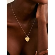 U7 Gold Plated Flower Grain Pendant Heart Locket Necklace for Women Daughter Mothers Day Valentine Personalized Memorial Gift Custom Love Heart Necklaces