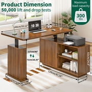 Electric L Shaped Standing Desk with Storage, 55 Mid Century Adjustable Height Sit Stand Desk