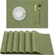 thumbnail image 1 of Manteles individuales verdes, manteles individuales de PVC resistentes a las manchas, antideslizantes, lavables y tejidos (juego de 6), 1 of 4