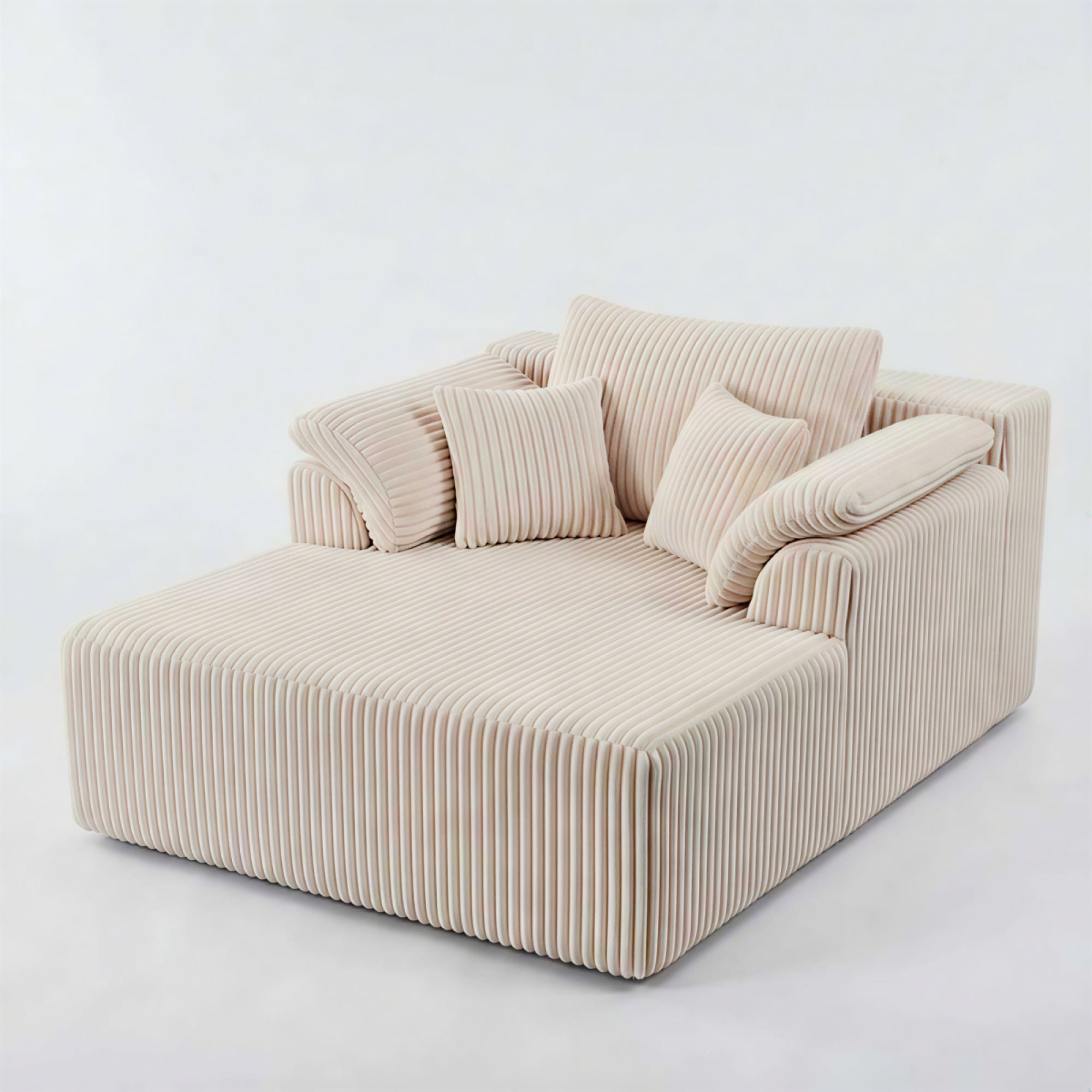 ChenyueFurn 60" Oversized Indoor Chaise Lounge Chair - Corduroy Boneless Cloud Sofa Bed with Deep Seat, No Assembly Required,Beige