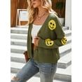 thumbnail image 3 of Women's Loose Fit Smile Face Jacquard Knitted Cardigan Sweater Jacket, 3 of 4