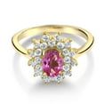 thumbnail image 2 of Gem Stone King 1.40 Ct Oval Pink Mystic Topaz 18K Yellow Gold Plated Silver Flower Ring, 2 of 4