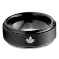thumbnail image 2 of Tungsten Canadian Maple Leaf Band Ring 8mm Men Women Comfort Fit Black Step Bevel Edge Brushed Polished, 2 of 4