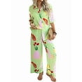 thumbnail image 3 of Conjunto de 2 Piezas de Chándal de Verano para Playa con Camisa de Corta y Botones para Mujer, Top Estampado, Pantalones Cortos de Descanso Flores de Frutas L, 3 of 9